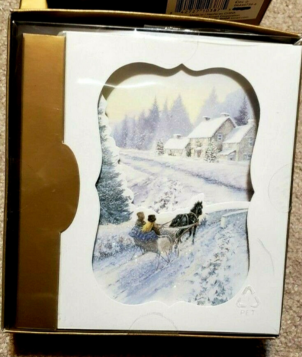 Trim A Home Pop Up Sleigh Ride Holiday Christmas Cards 10 ct With Envelopes New